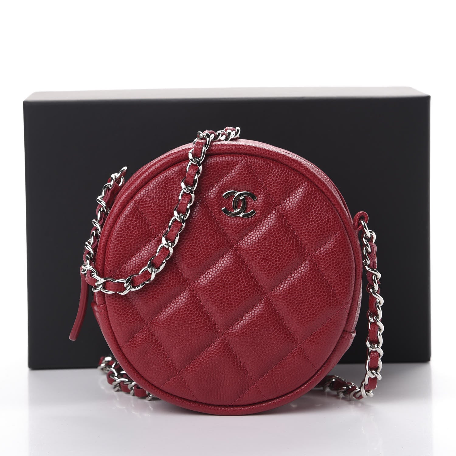Chanel Caviar Quilted Round Clutch With Chain Dark Red 10 of 10