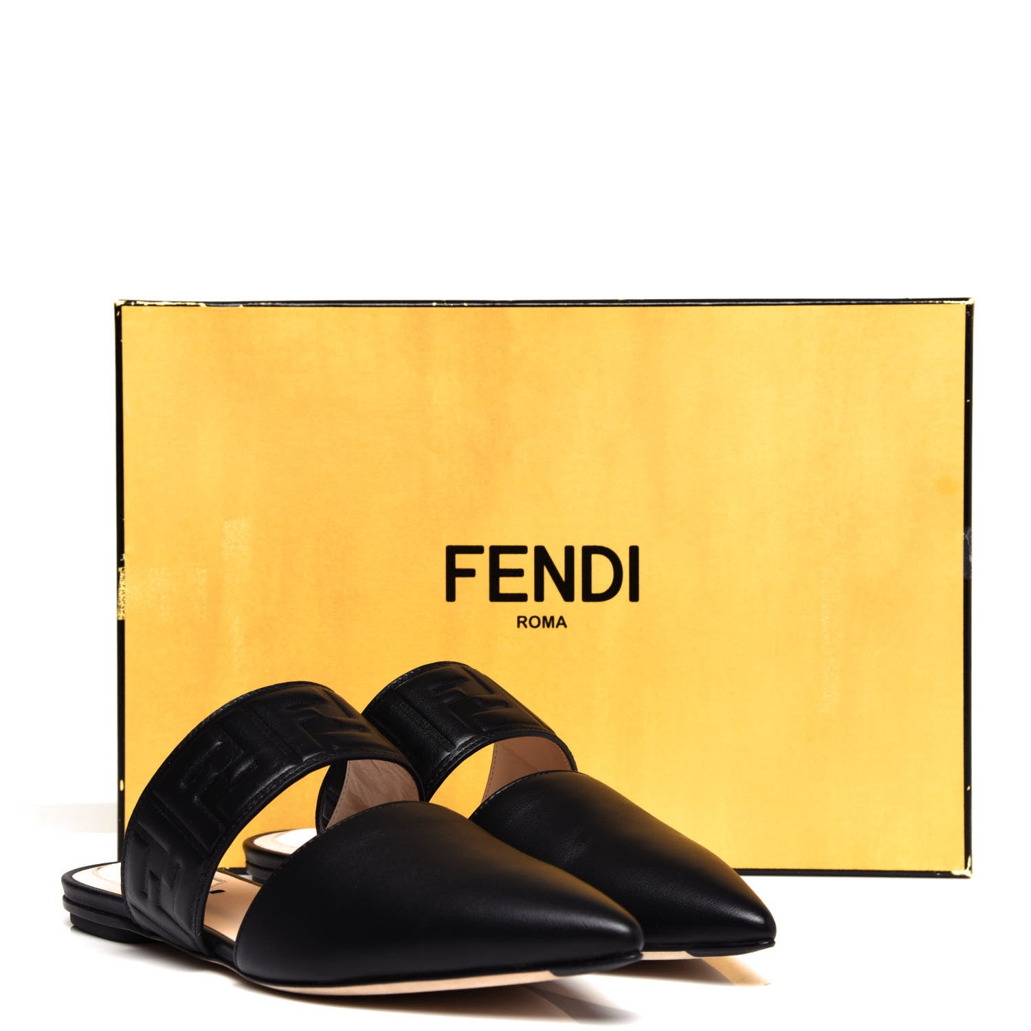 Fendi Vitello FF Embossed Flat Mules 36 Black 10 of 10