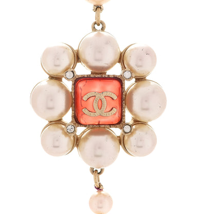 Chanel Pearl Crystal Gripoix CC Long Necklace Gold Pearly White Red 4 of 6