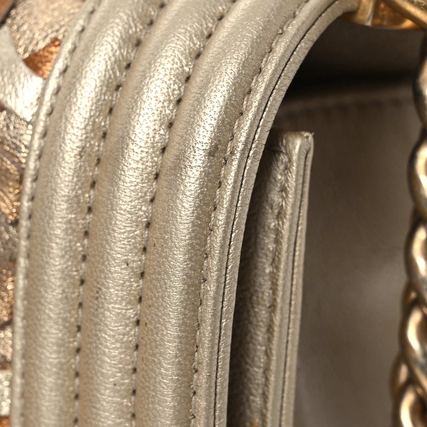 Chanel Metallic Lambskin Medium Golden CC Boy Flap Dark Gold 12 of 16