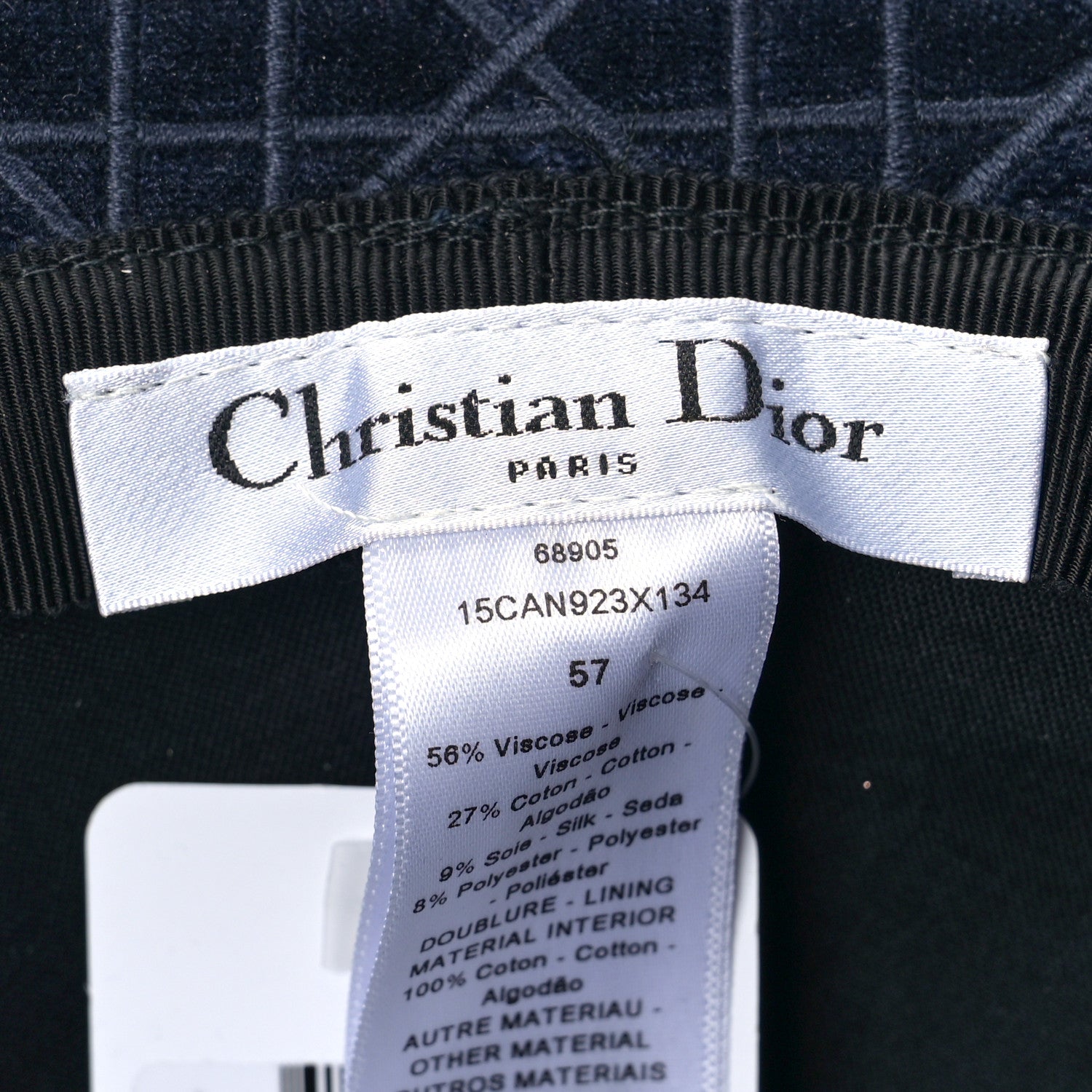 Christian Dior Velvet Cannage Bucket Hat 57 Blue 6 of 6