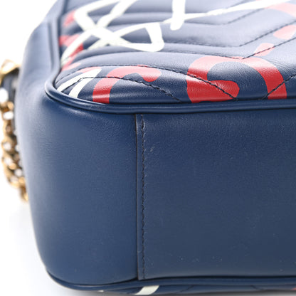 Gucci Calfskin Matelasse GucciGhost Medium GG Marmont Chain Shoulder Bag Blue Agata Hibiscus Red 12 of 14