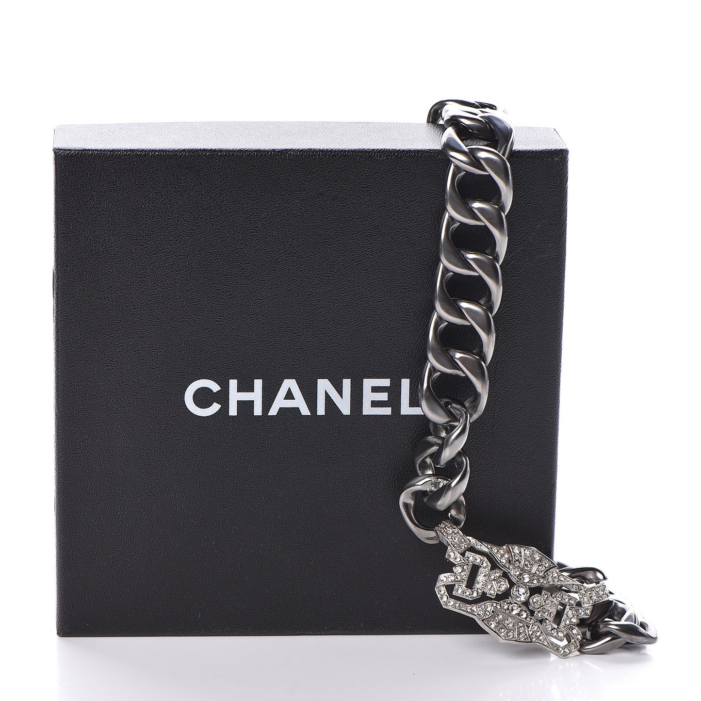 Crystal CC Chain Link Choker Necklace Dark Silver