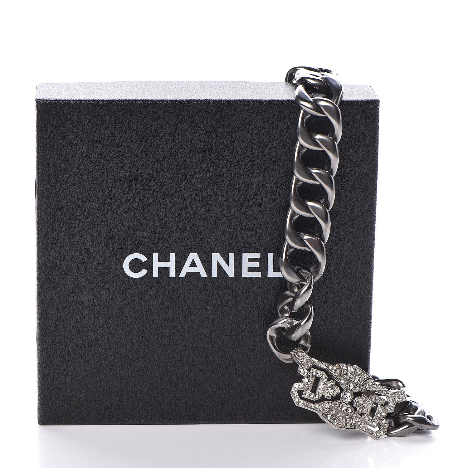 Chanel Crystal CC Chain Link Choker Necklace Dark Silver 5 of 5