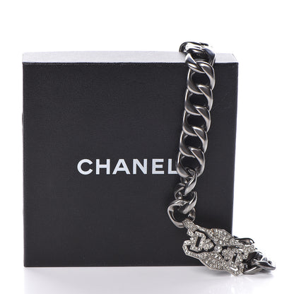 Chanel Crystal CC Chain Link Choker Necklace Dark Silver 5 of 5