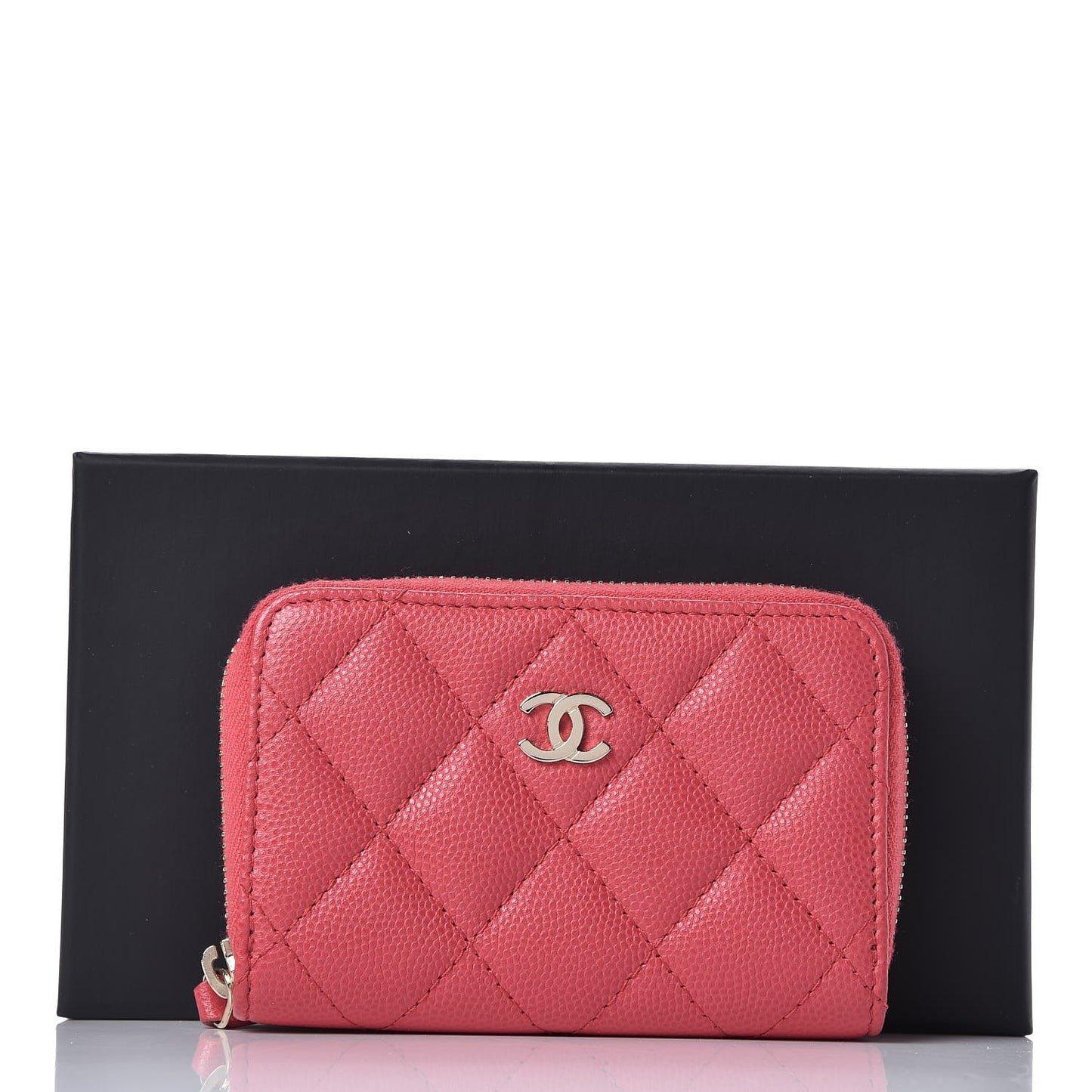 Caviar Quilted Zip Coin Purse Dark Pink