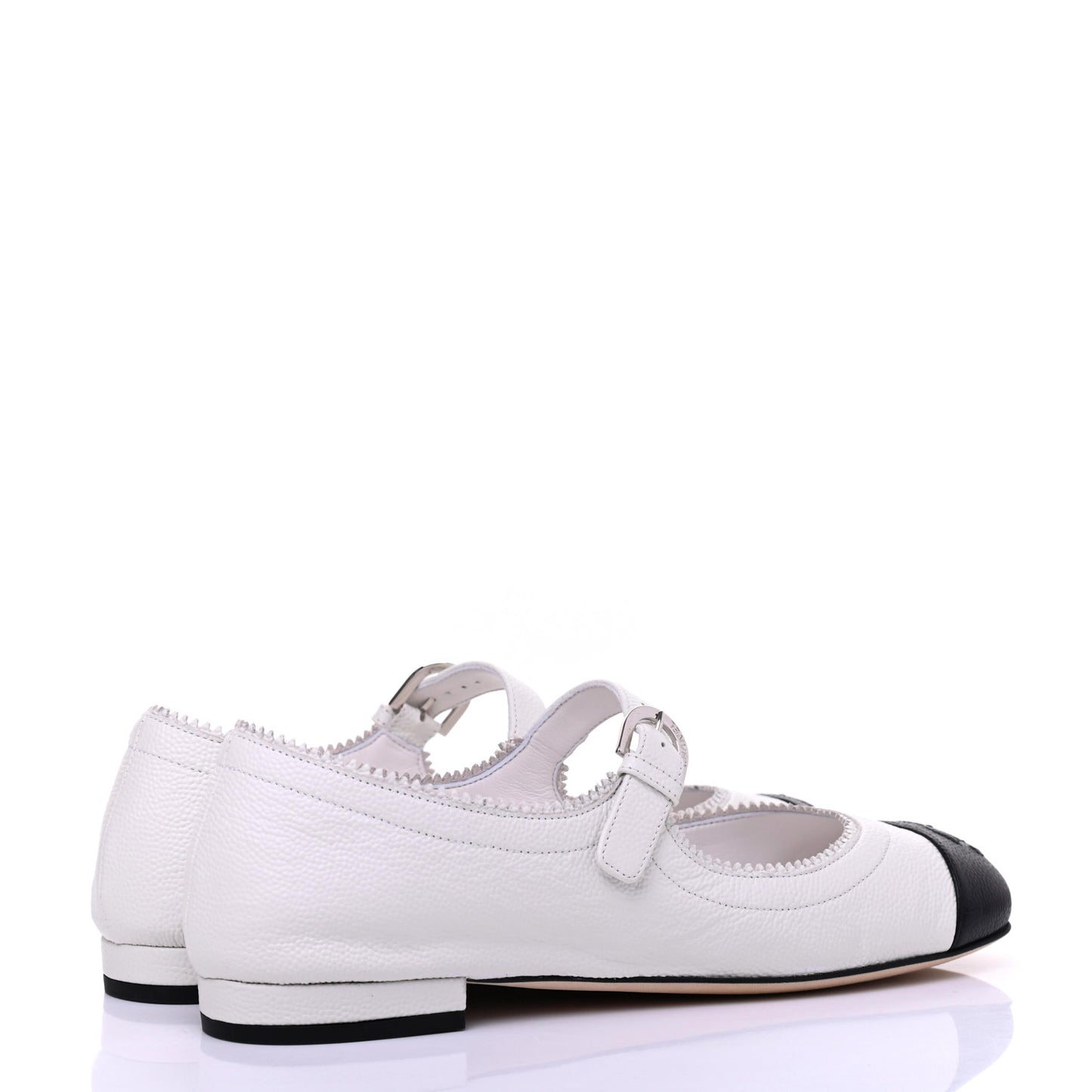 Calfskin Mary Jane Flats 35 White Black
