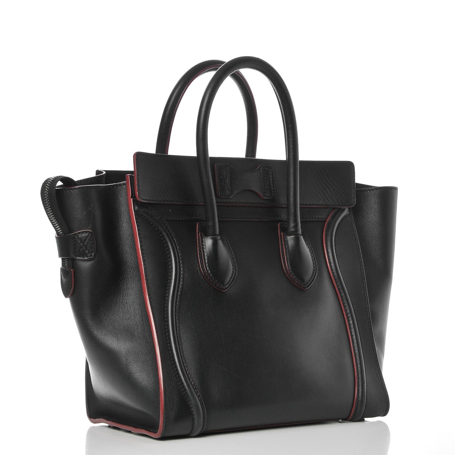 Smooth Calfskin Mini Luggage Black Pink Trim