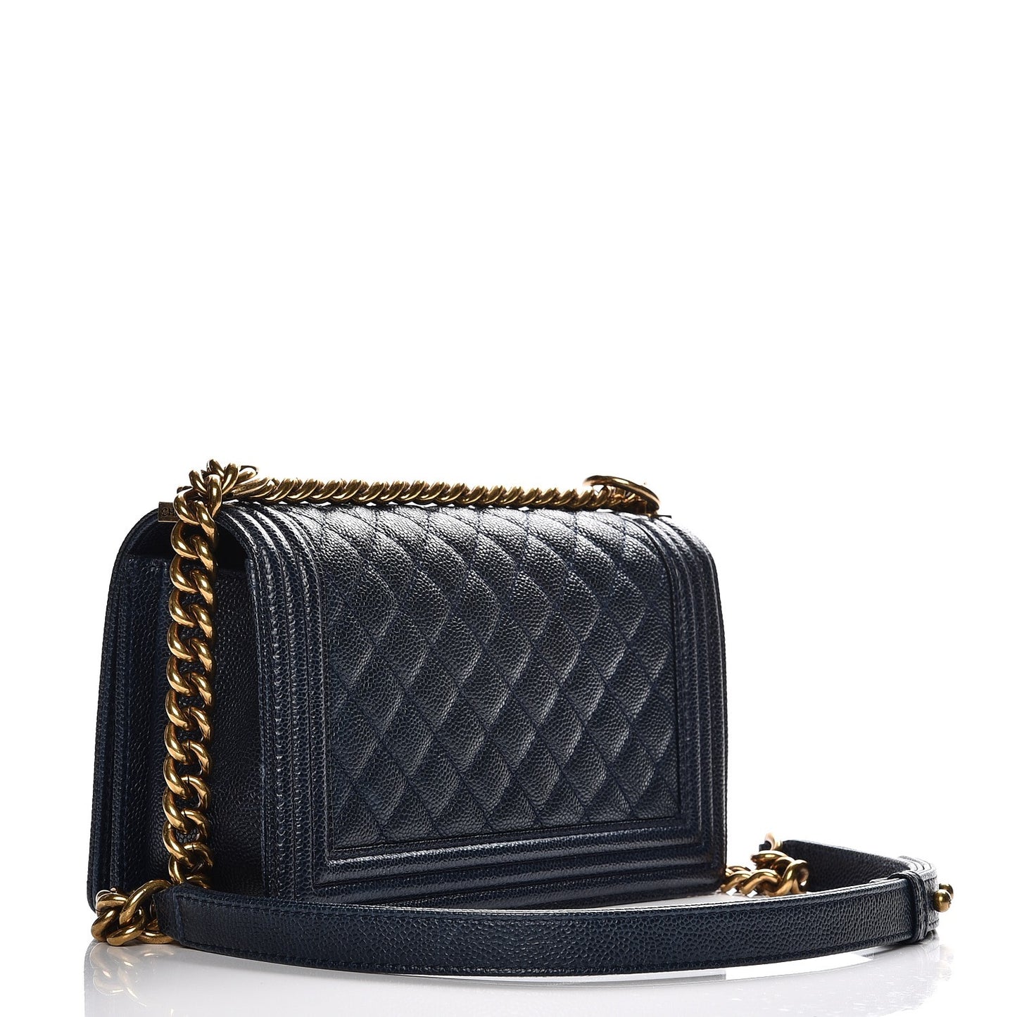 Caviar Quilted Medium Boy Flap Dark Navy Blue