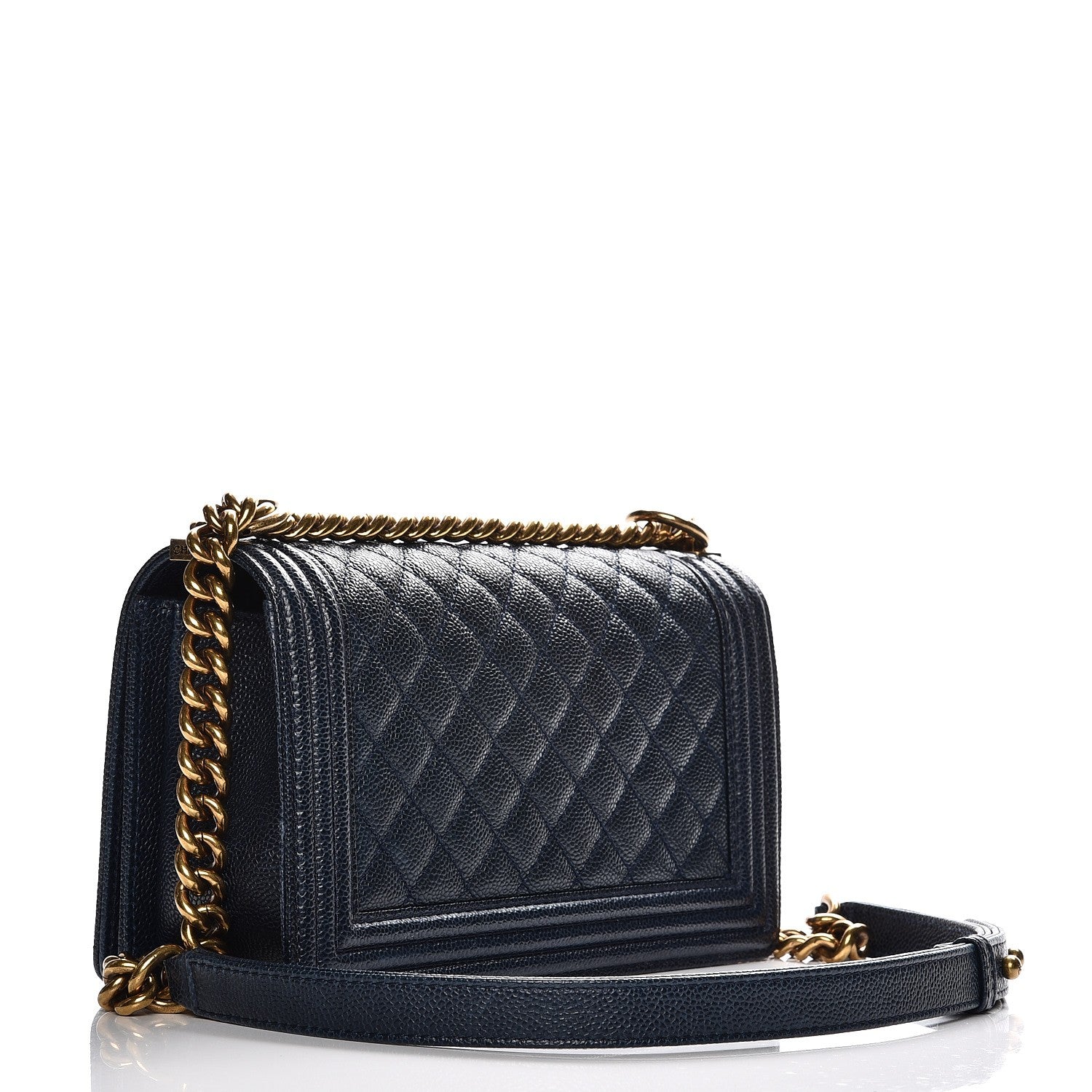 Chanel Caviar Quilted Medium Boy Flap Dark Navy Blue 3 of 9