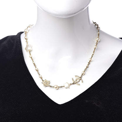 Chanel Metal Resin Pearl Star CC Necklace Gold 2 of 5