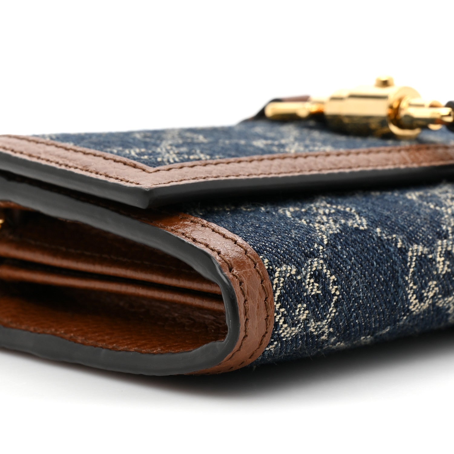 Gucci New Denim GG Monogram Jackie 1961 Chain Wallet Blue Tea Cuir 13 of 14