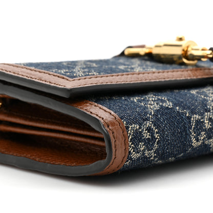 Gucci New Denim GG Monogram Jackie 1961 Chain Wallet Blue Tea Cuir 13 of 14