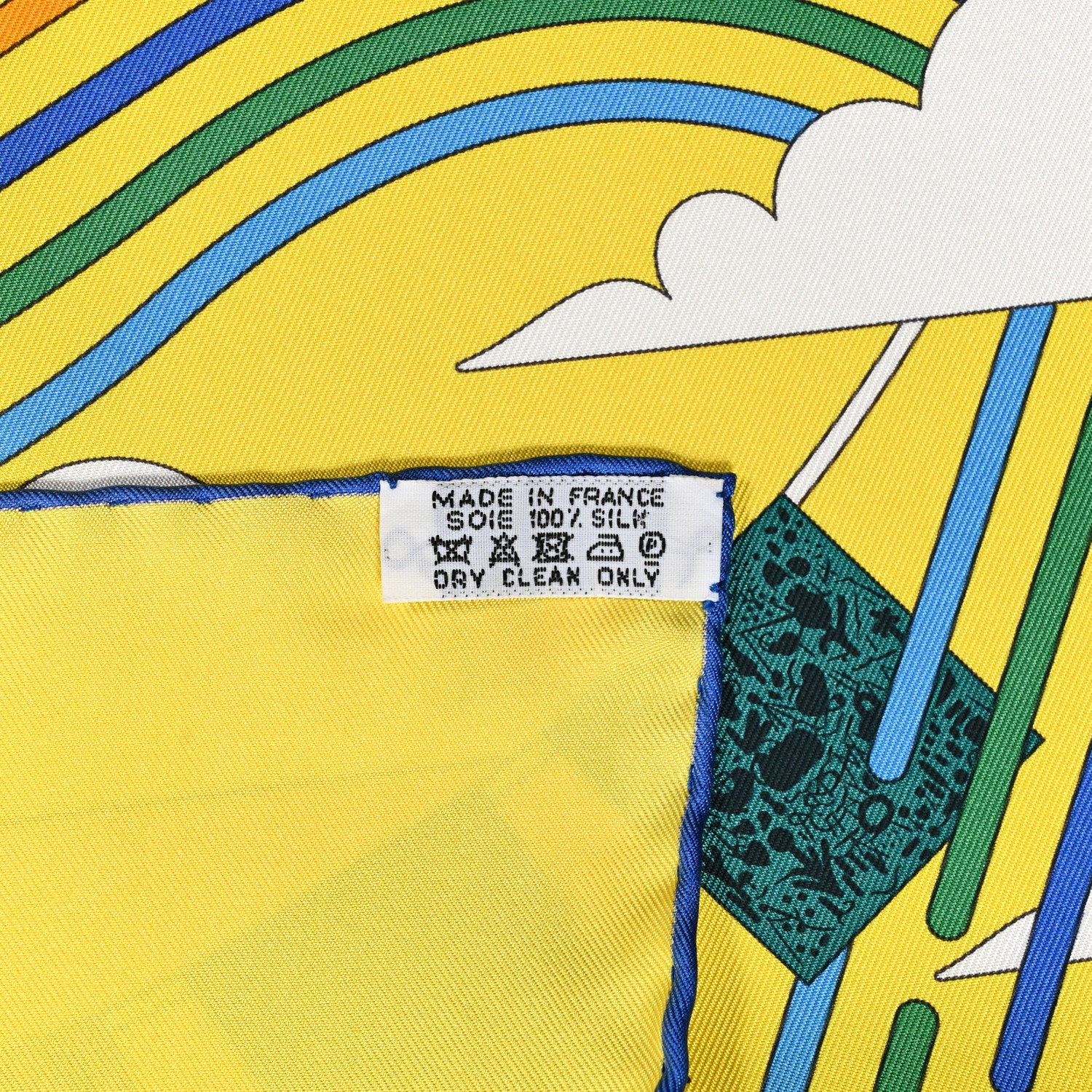 Hermes Silk La Maison des Carres Shawl 90 Jaune Vif Bleu Vert 4 of 4