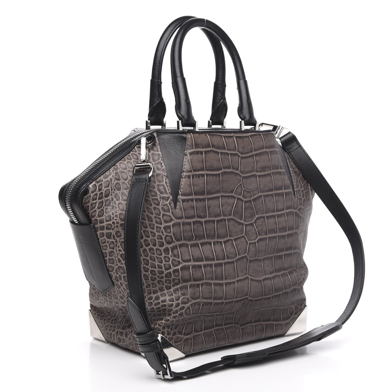 Alexander Wang Crocodile Embossed Calfskin Small Emile Taupe Silver Hardware 3 of 12