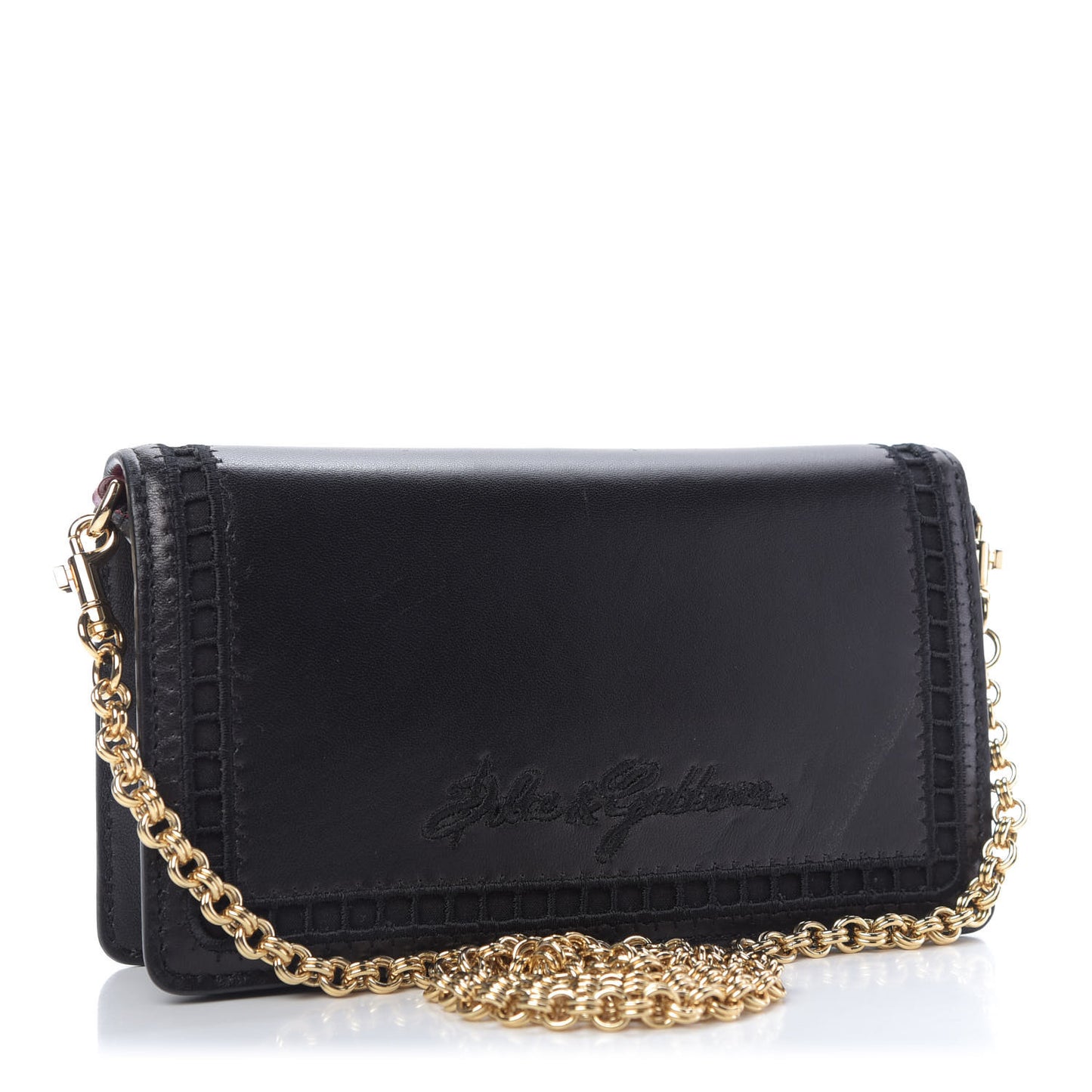 Calfskin Lace Embroidered Lucia Mini Clutch Shoulder Bag Black