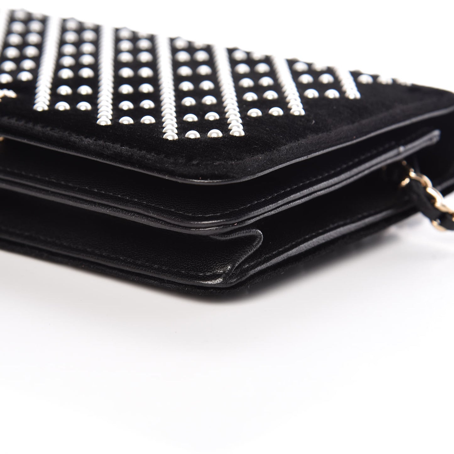 Velvet Pearl Diamond Embellished Wallet On Chain WOC Black