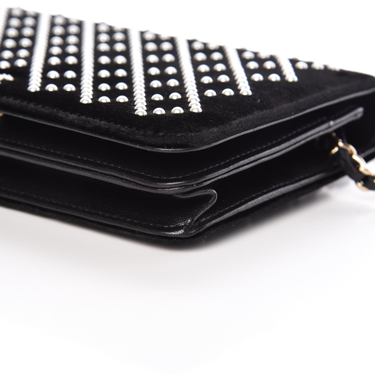 Chanel Velvet Pearl Diamond Embellished Wallet On Chain WOC Black 6 of 19
