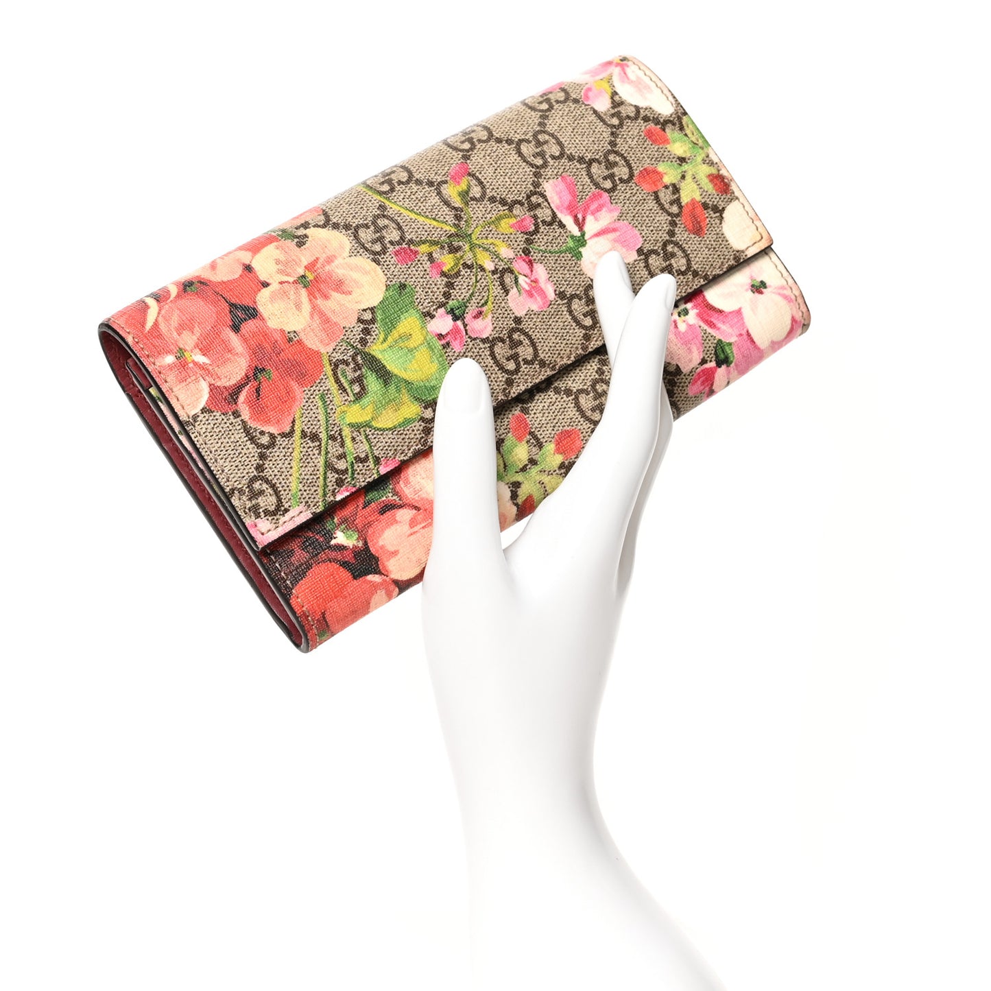 GG Supreme Monogram Blooms Continental Wallet Beige Multicolor Dry Rose