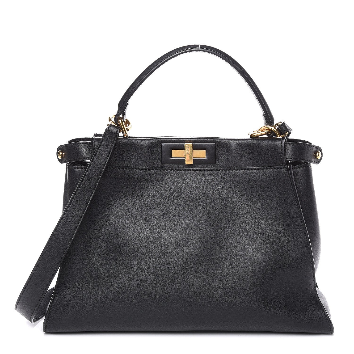 Fendi Vitello Seta Shiny Nappa Medium Peekaboo Iconic Satchel Black 1 of 22