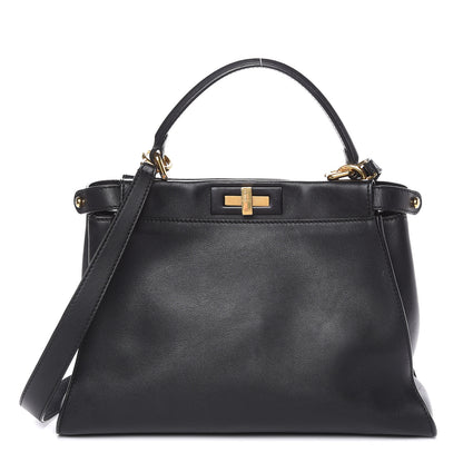 Fendi Vitello Seta Shiny Nappa Medium Peekaboo Iconic Satchel Black 1 of 22