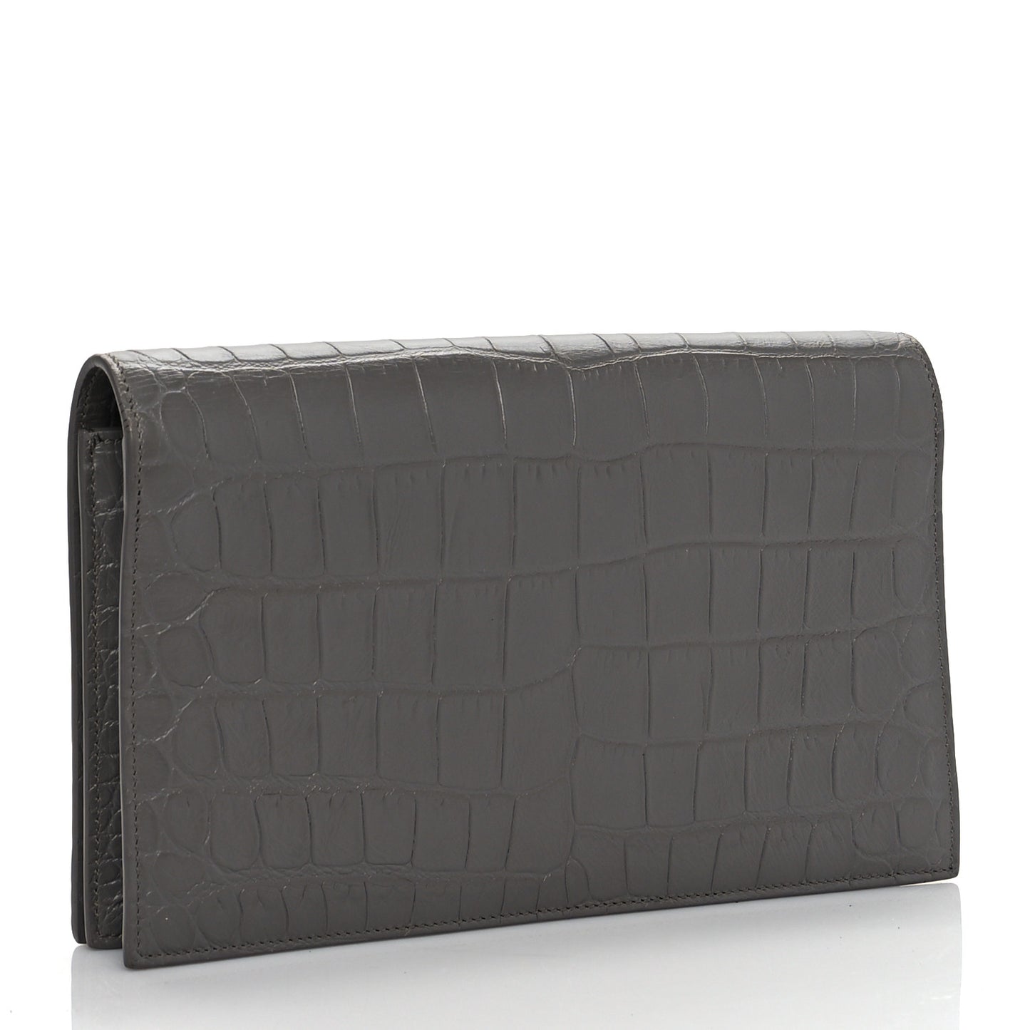 Croc Embossed Calfskin Classic Kate Monogram Clutch Fog