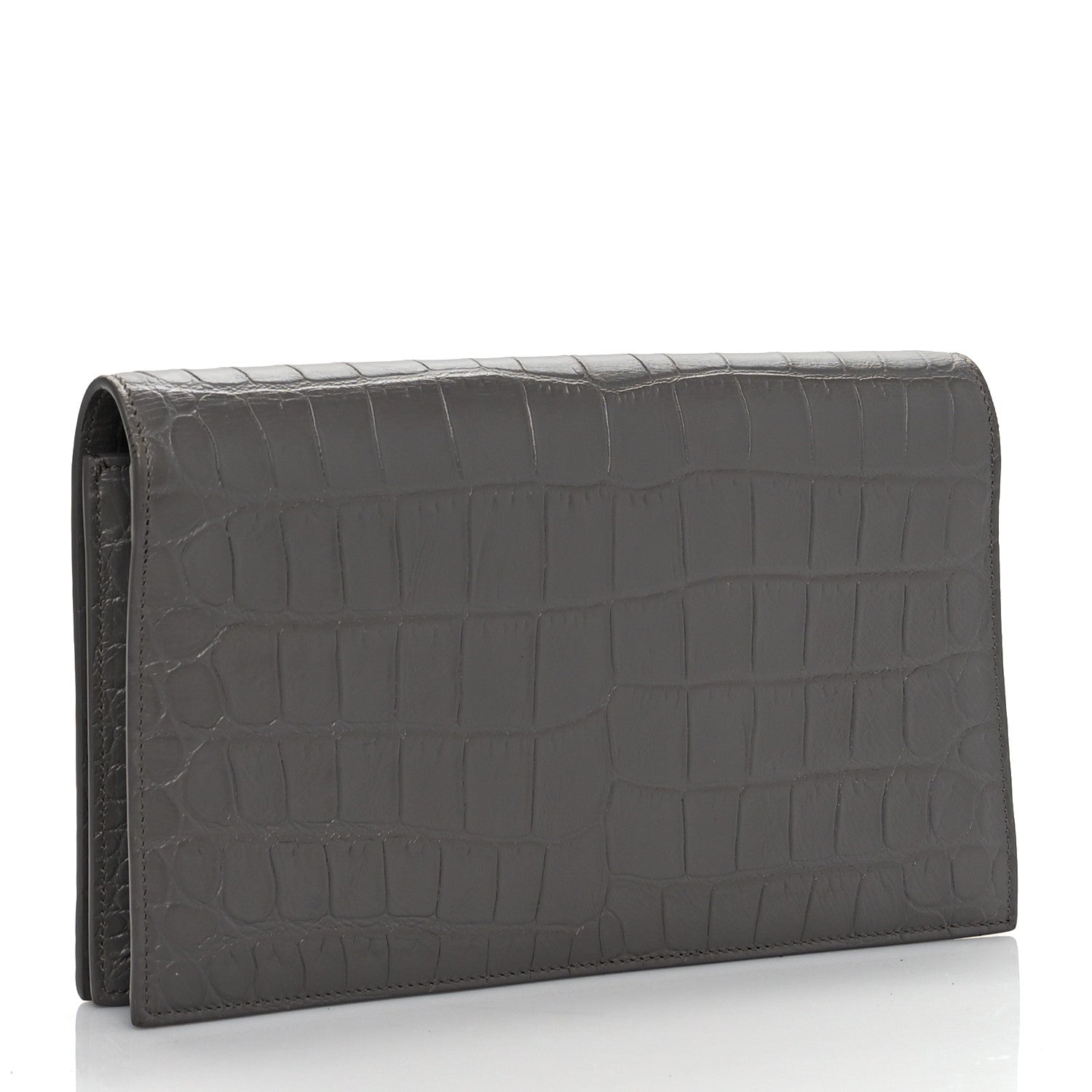Saint Laurent Croc Embossed Calfskin Classic Kate Monogram Clutch Fog 3 of 10