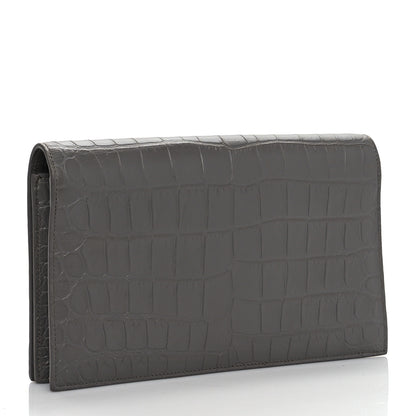 Saint Laurent Croc Embossed Calfskin Classic Kate Monogram Clutch Fog 3 of 10