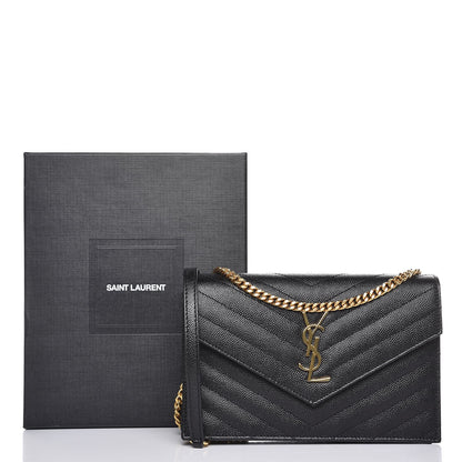 Saint Laurent Grain De Poudre Matelasse Chevron Monogram Envelope Chain Wallet Black 8 of 8