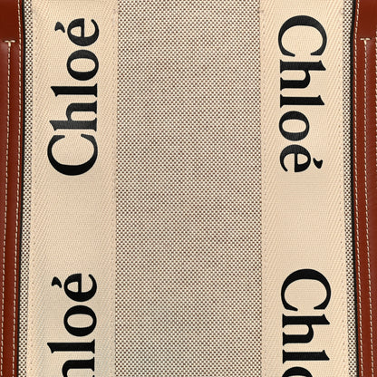 Chloe Cotton Calfskin Medium Woody Ribbon Tote White Brown 8 of 11