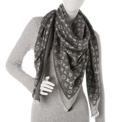 Louis Vuitton Wool Silk Monogram Denim Shawl Black 2 of 7