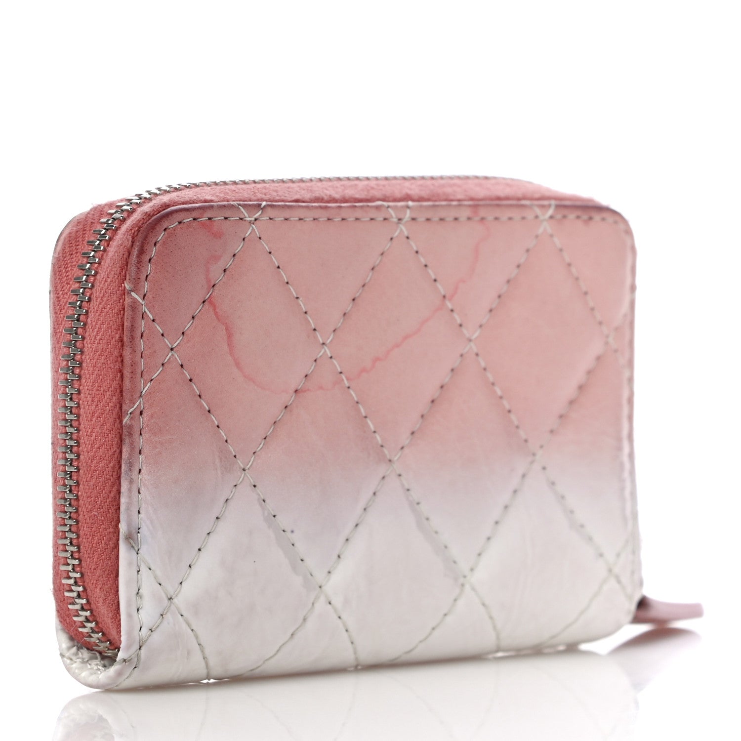 Chanel Ombre Patent Calfskin Quilted Small Zip Around Coin Purse Pink White 3 of 18
