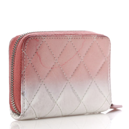 Chanel Ombre Patent Calfskin Quilted Small Zip Around Coin Purse Pink White 3 of 18