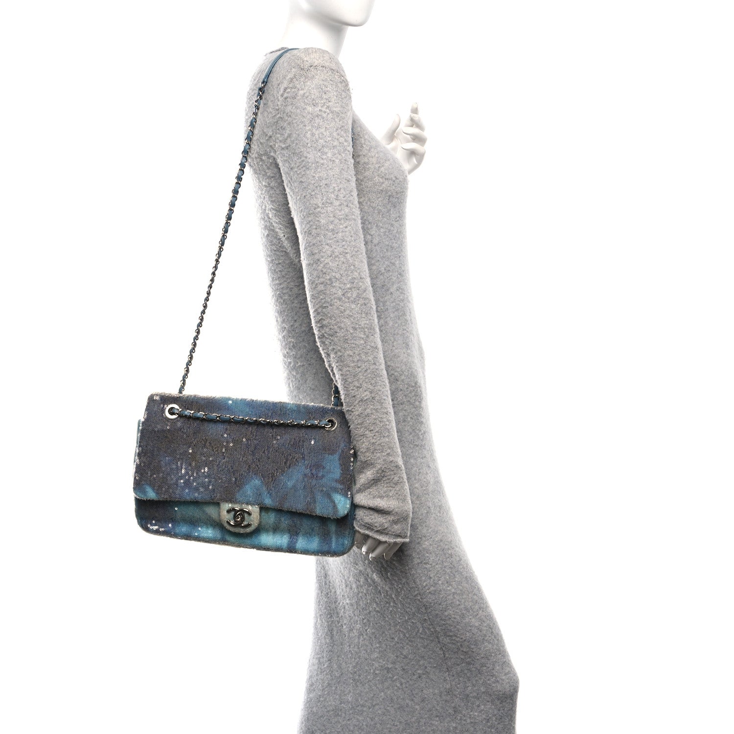 Chanel Sequin Large Waterfall Flap Light Blue 2 of 11