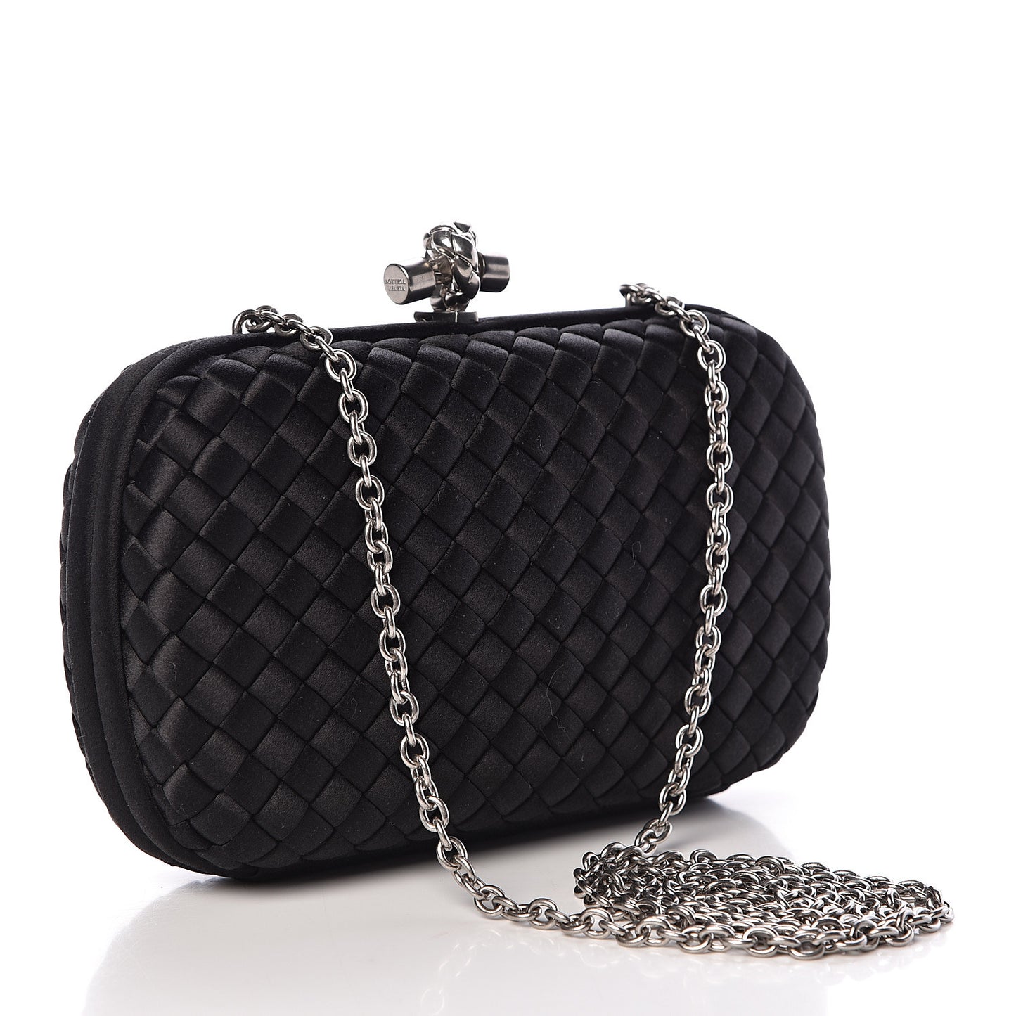 Satin Intreccio Impero Chain Knot Clutch Black
