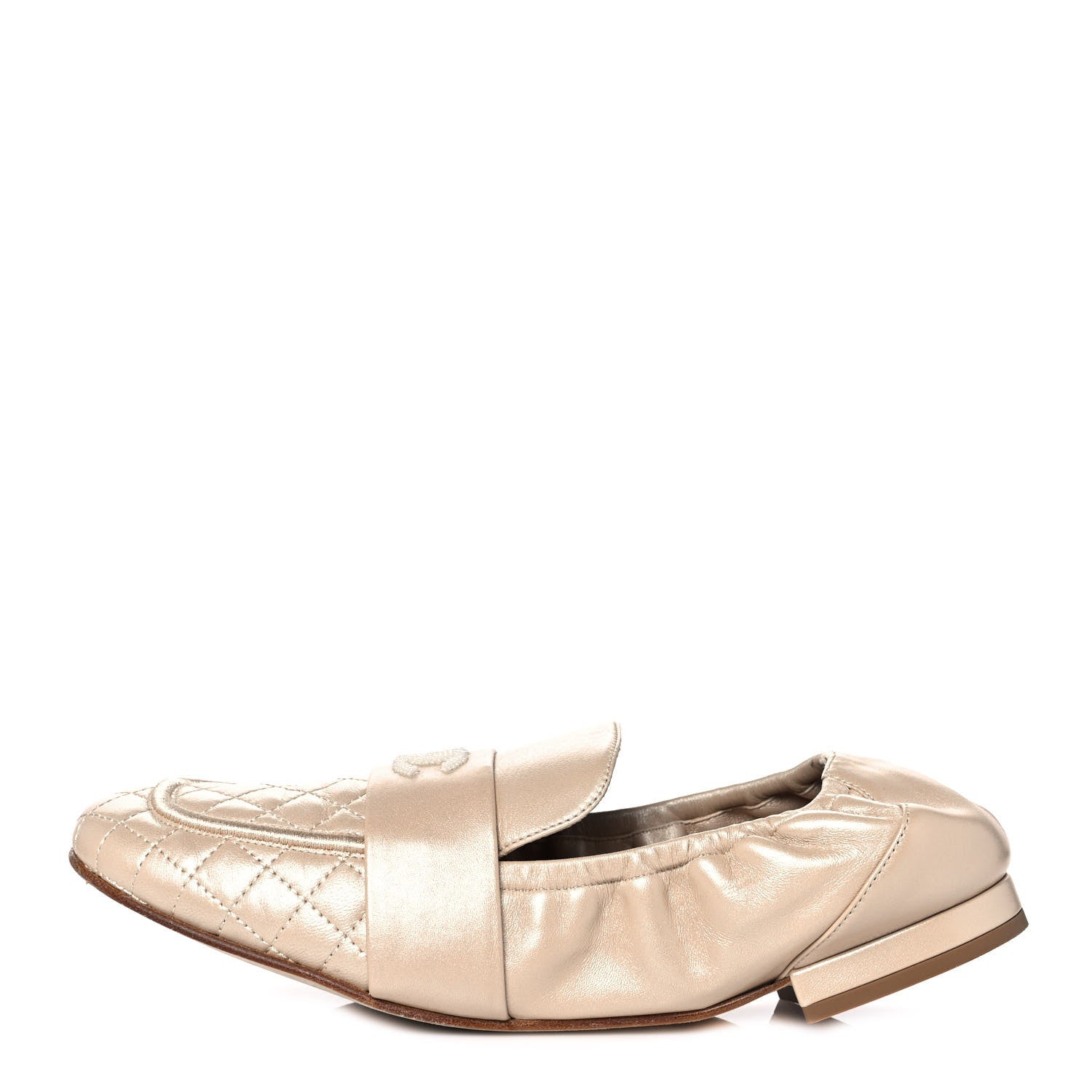 Chanel Laminated Lambskin Womens Quilted Elastic CC Moccasin Loafers 41.5 Beige 1 of 9