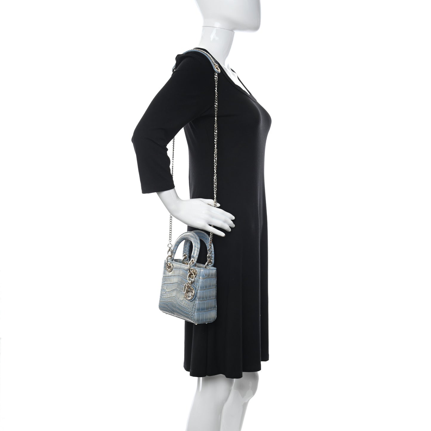 Metallic Alligator Mini Lady Dior Metal Blue