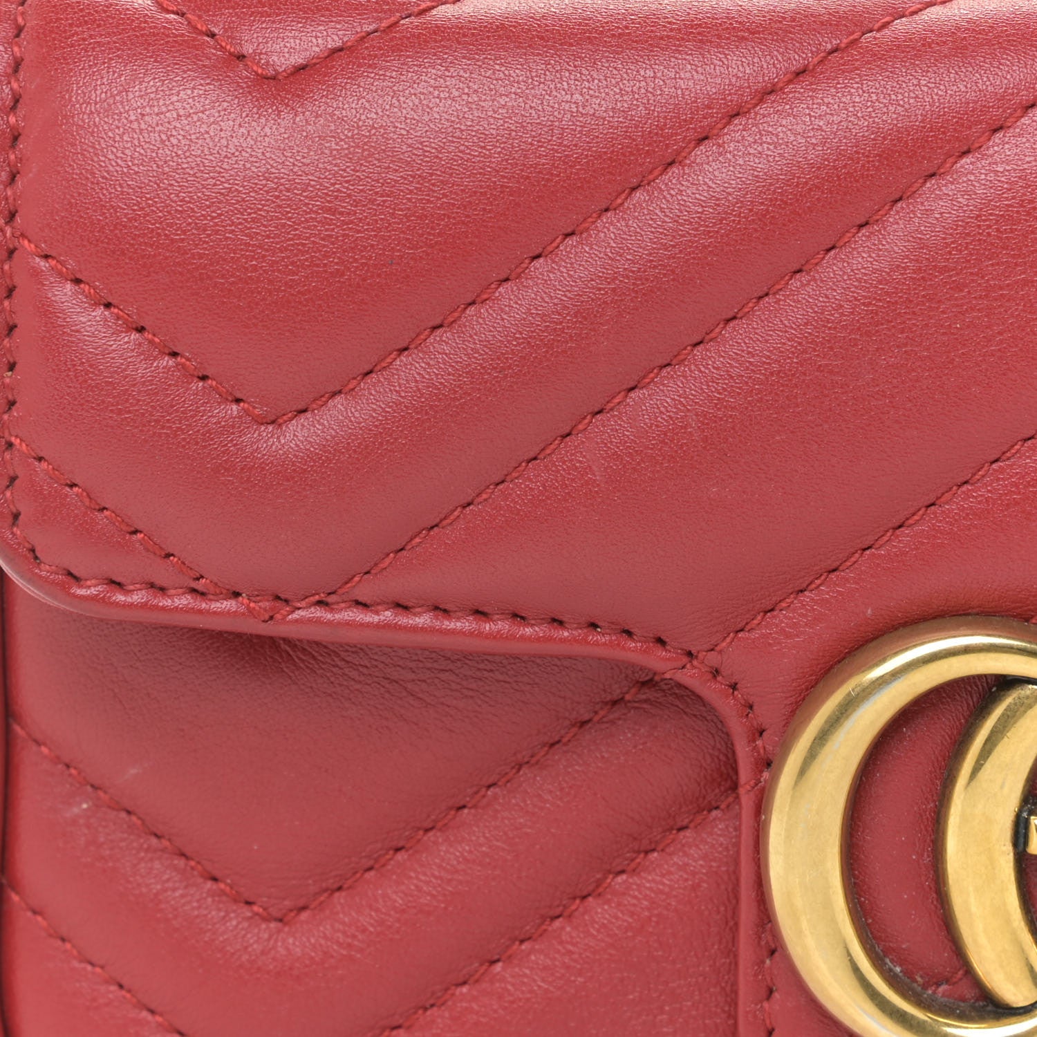 Gucci Calfskin Matelasse Super Mini GG Marmont Shoulder Bag Hibiscus Red 10 of 11
