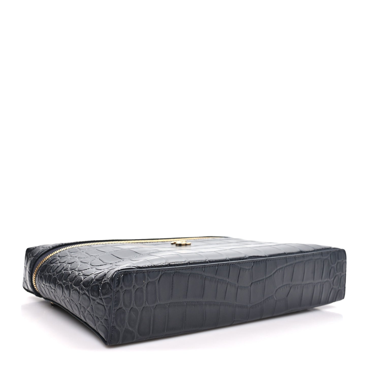 Calfskin Crocodile Embossed Exoticoco Large Supple Trapeze Vanity With Chain  Grey