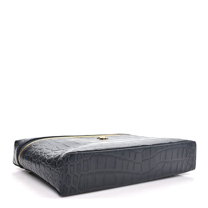 Chanel Calfskin Crocodile Embossed Exoticoco Large Supple Trapeze Vanity With Chain  Grey 3 of 10