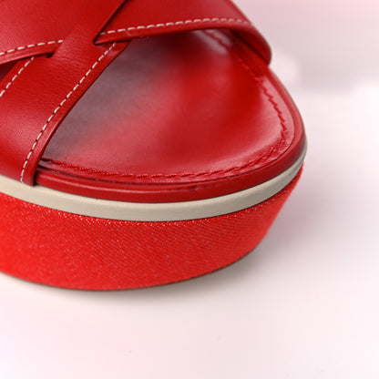 Louis Vuitton Canvas Waterfall Wedge Sandals 39.5 Red 12 of 13