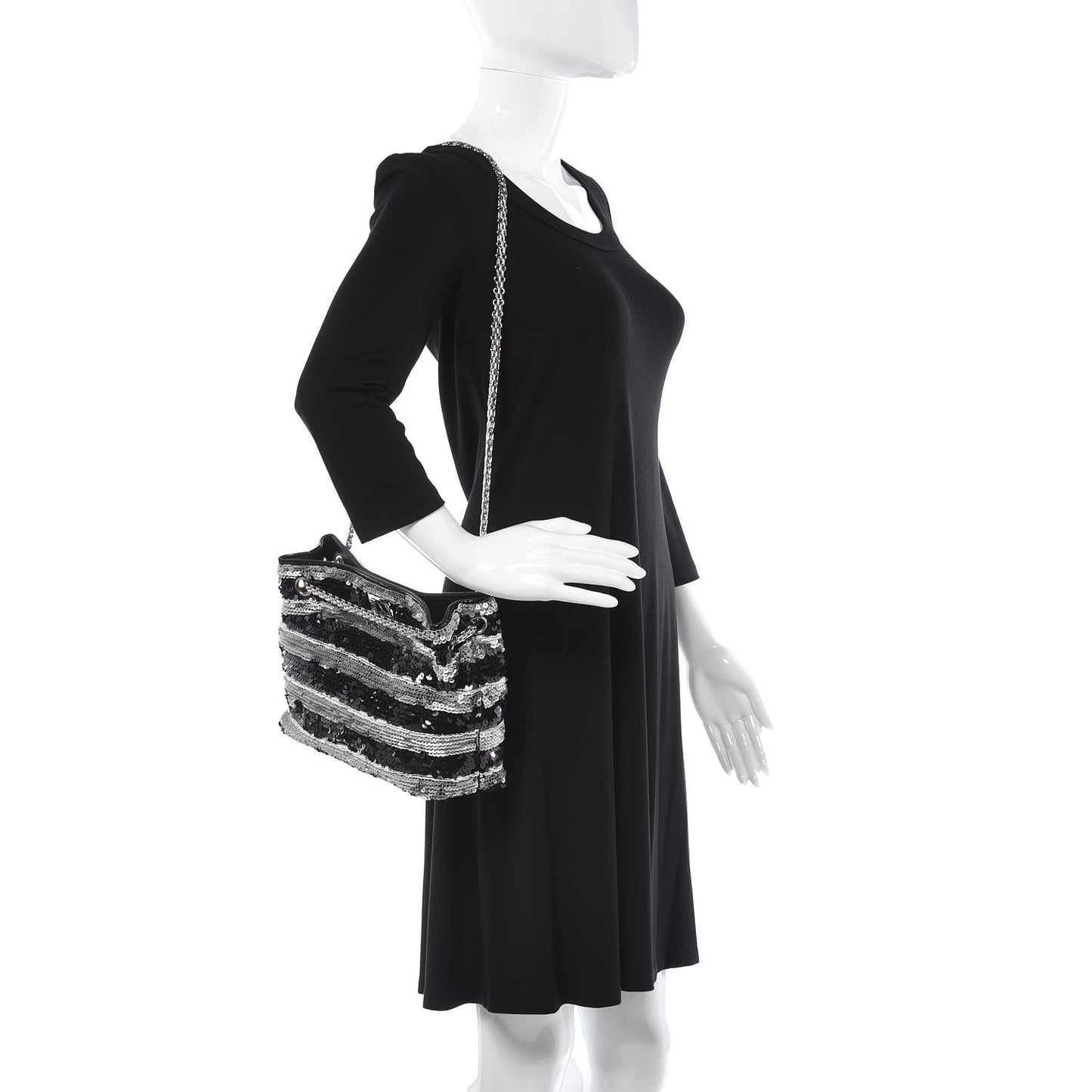 Sequin Striped Mademoiselle Tote Black Silver