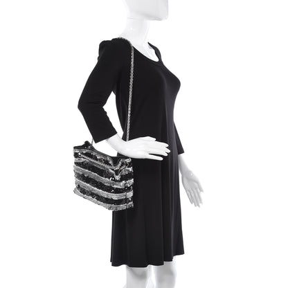 Chanel Sequin Striped Mademoiselle Tote Black Silver 3 of 9