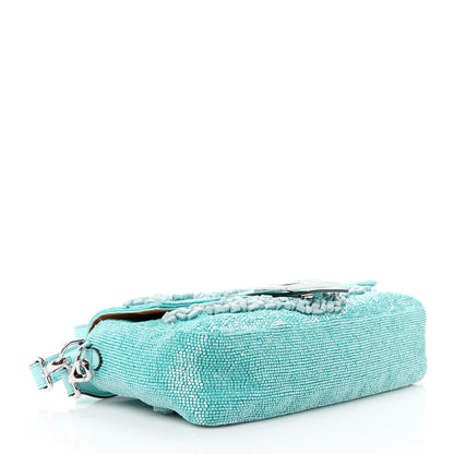 Fendi Rolling Stone Vitello Seta Bead Embroidered Re-Edition Baguette Spring Turquoise 4 of 12
