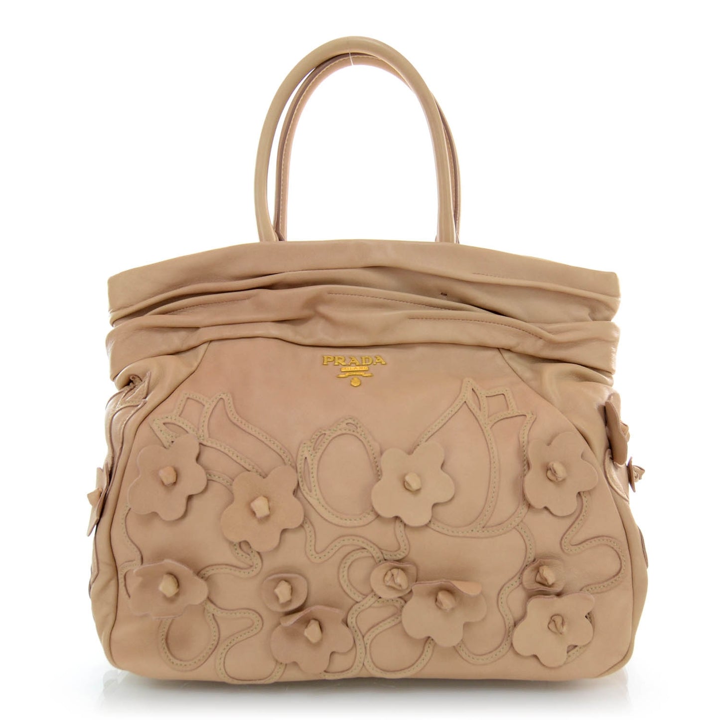 Leather Intarsio Flower Shopping Tote Cipria