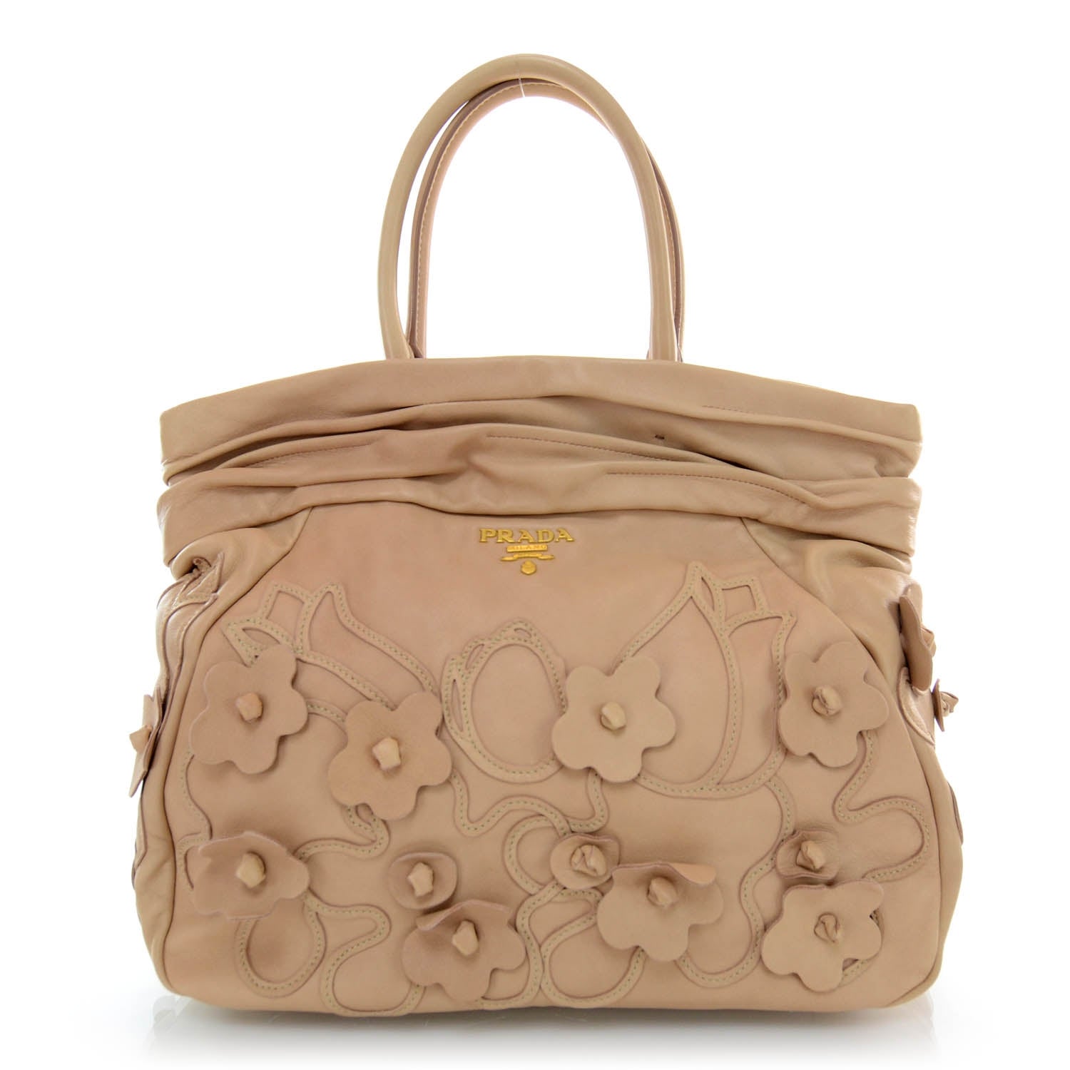 Prada Leather Intarsio Flower Shopping Tote Cipria 1 of 8