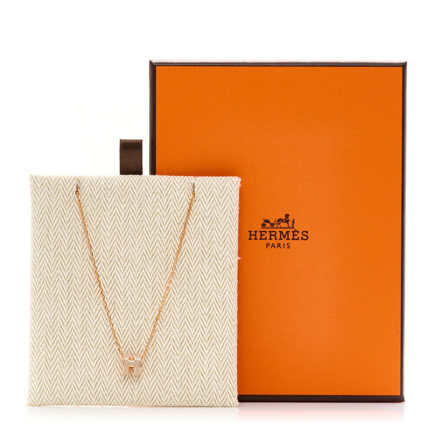 Lacquered Rose Gold Mini Pop H Pendant Necklace Marron Glace
