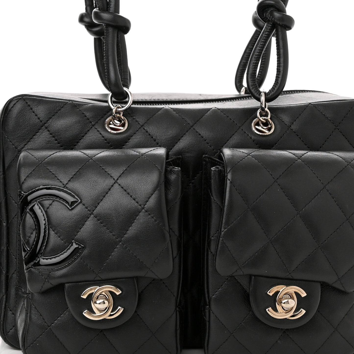 Calfskin Quilted Large Cambon Multipocket Reporter Black