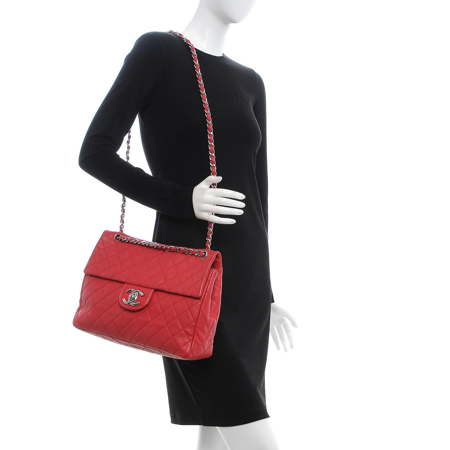 Washed Caviar Quilted Maxi Single Flap Fuchsia