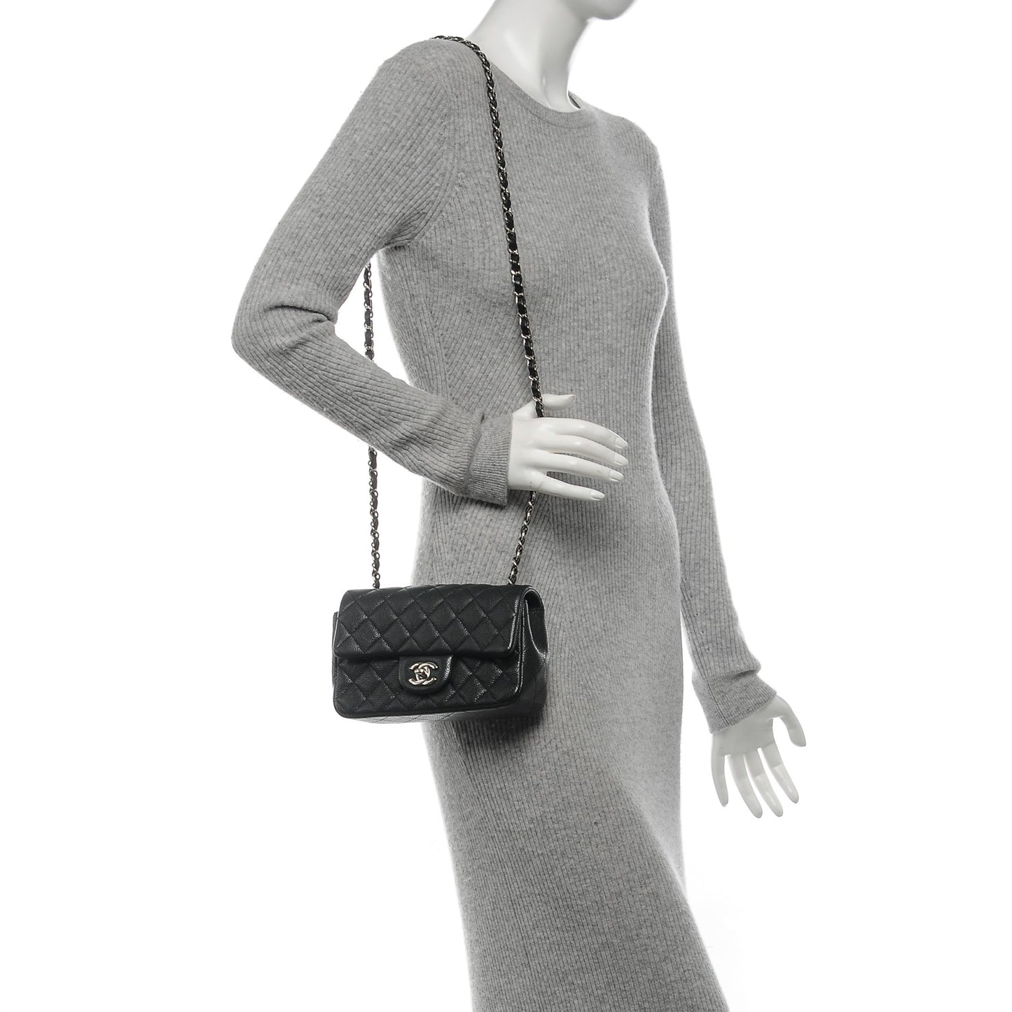 Caviar Quilted Mini Rectangular Flap Charcoal